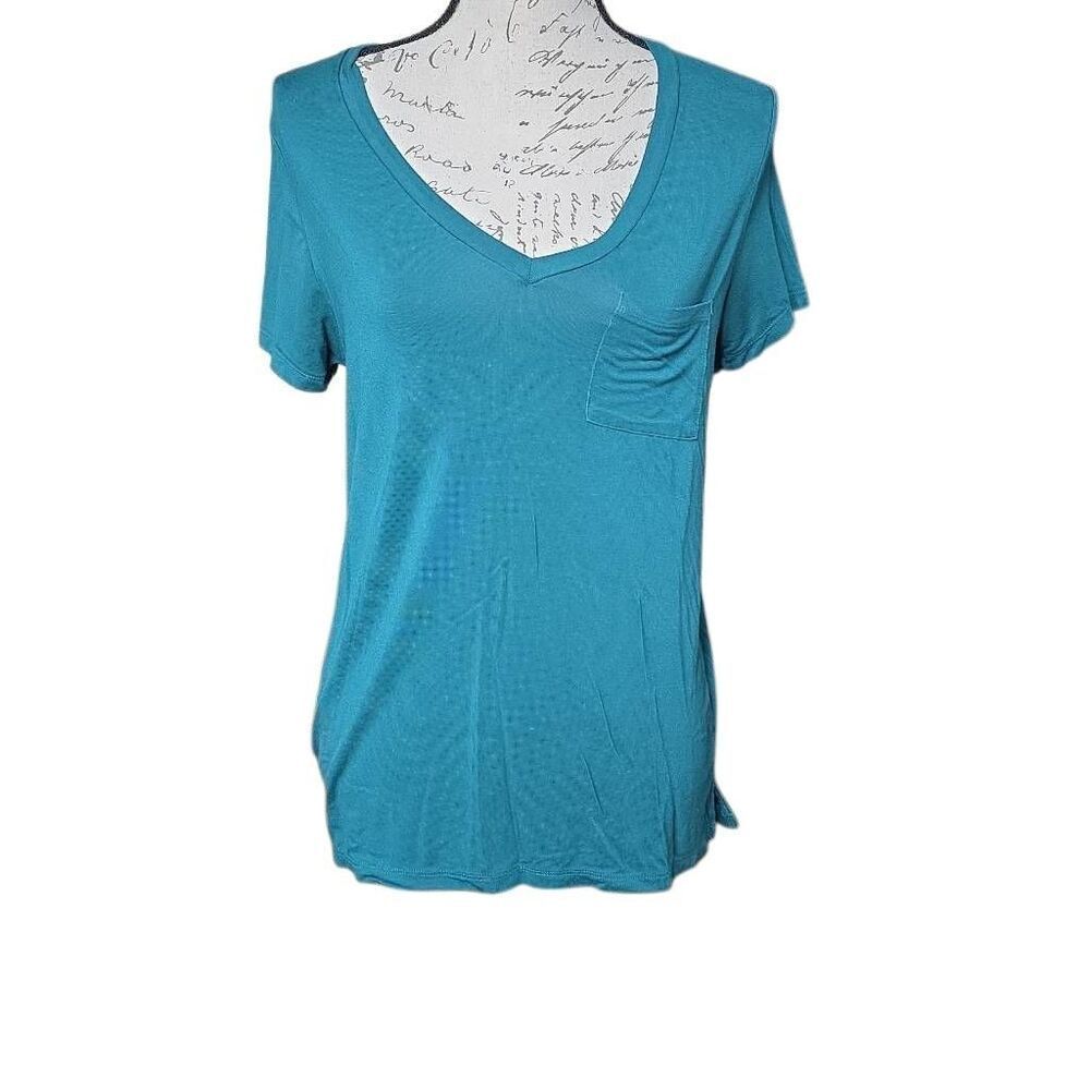 Market & Spruce Women's Size Medium Teal Short Sleeve V-Neck Pocket T-shirt